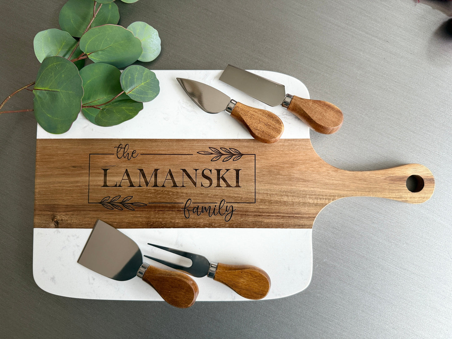 Personalized Marble & Acacia Charcuterie Board