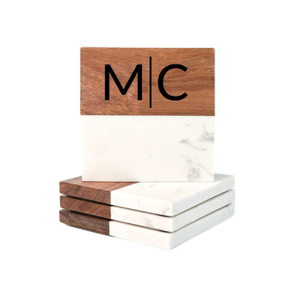 Personalized Marble and Acacia Wood Coasters