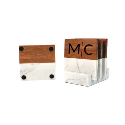 Personalized Marble and Acacia Wood Coasters