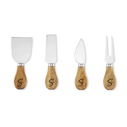 Personalized Marble and Acacia Serving Board w/Cheese Knives