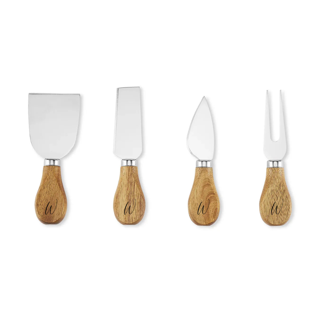Personalized Marble and Acacia Serving Board w/Cheese Knives